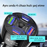 Çok Hızlı Şarjlı Akım Korumalı Araç Çakmaklık Şarj Aleti Çakmaklık Şarj Cihazı 5 Usb Çıkışlı