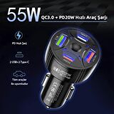 Çok Hızlı Şarjlı Akım Korumalı Araç Çakmaklık Şarj Aleti Çakmaklık Şarj Cihazı 5 Usb Çıkışlı