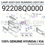 Kore İ20 Bayon 2020- Gündüz Farı Sağ  (Oem No:92208Q0000)