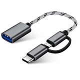 Usb 3.0 Otg To Type C Micro Usb Data Şarj Çevirici Dönüştürücü Adaptör