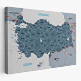 Türkiye Haritası Kanvas Tablo Sınır Komşulu Eğitici ve Öğretici Dekoratif Tablo 3093