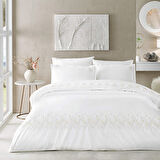 Linens Brode Chıffon Pamuk King Nevresim Takımı Beyaz