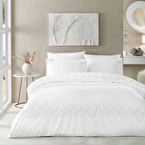 Linens Premium Chıffon Pamuk Brode Süper King Nevresim Takımı Beyaz