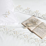 Linens Premium Chıffon Pamuk Brode Süper King Nevresim Takımı Beyaz