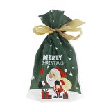 10 Adet 12X17cm Plastik Torba Kurdelalı Yılbaşı Noel Baba