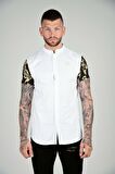 SikSilk S/S Grandad Collar Oxford Shirt - White & Gold