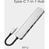 TYPE C USB 3.1 7 İN1 ADAPTÖR 4K HMİ-2*USB 3.0 SD-MİCROSD KART OKUYUCU-2*TYPE C