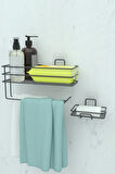 Yapışkanlı Banyo Rafı Kağıt Havlu Tutacağı Ve Metal Sabunluk Set Düzenleyici