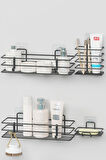 Yapışkanlı Banyo Seti Duş Rafı + Sabunluk + Diş Fırçalık Metal Set