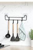 Yapışkanlı Mutfak Askısı Siyah Metal Askılık  Duvar Askı Organizer Tezgah Üstü Düzenleyici