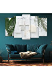 5 Parça Mdf Yeşil Yaprak Modern Tablo