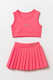 Lyrax Kabartmalı Şort Etekli Crop Kız Çocuk Sporcu Takım