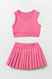 Lyrax Kabartmalı Şort Etekli Crop Kız Çocuk Sporcu Takım