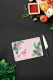 Cam Kesme Tahtası - Cam Kesme Tablası | Tropik Yapraklar & Flamingo | 20cm x 30cm