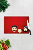 Cam Kesme Tahtası - Cam Kesme Tablası | Emoji Ailesi Anne & Baba & Çocuk | 20cm x 30cm