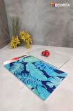 Cam Kesme Tahtası - Cam Kesme Tablası | 2'li Takım | Mavi Tropik Yapraklar ve Saydam | 20cm x 30cm