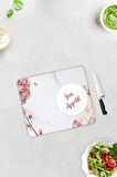 Cam Kesme Tahtası - Cam Kesme Tablası | Bon Appetit - Pudra Pembe Çiçekler | 29cm x 34cm