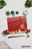 Cam Kesme Tahtası - Cam Kesme Tablası | Happy New Year Kırmızı Silüet | 29cm x 34cm