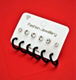 SİYAH 12 MM 3 ÇİFT HALKA VE 3 ÇİFT 5 MM TEK TAŞ KÜPE TOPLAM 6 ÇİFT KOMBİN KÜPE ÇOKLU KÜPE-KK171