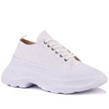 Beyaz Renk Yüksek Tabanlı Bağcıklı Kadın Sneaker