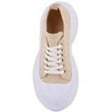 Bej Renk Yüksek Tabanlı Bağcıklı Kadın Sneaker