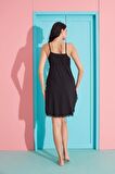 Pijamoni Milan Kumaş Likralı Gecelik 7635-5-Siyah