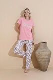 PİJAMONİ Kısa Kollu Süprem Kumaş Cepli Kapri Pembe Pijama Takımı - 2850