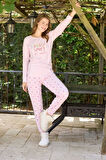 Pijamoni İçi Şardonlu (Tüylü) Bisiklet Yaka Pembe Pijama Takımı - 7900