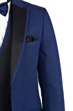 Desenli Armürlü Mono Yaka Astarlı Yelekli 6 Drop Slim Fit Dar Kesim Smokin Damatlık 1001190150 Lacivert