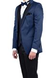 Saten Mono Yaka Astarlı Yelekli 6 Drop Slim Fit Dar Kesim Smokin Damatlık 1001190152 Lacivert