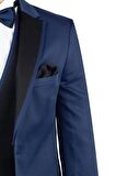 Saten Mono Yaka Astarlı Yelekli 6 Drop Slim Fit Dar Kesim Smokin Damatlık 1001190152 Lacivert