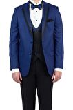 Gabardin Mono Yaka Astarlı Yelekli 6 Drop Slim Fit Dar Kesim Smokin Damatlık 1001190153 Lacivert