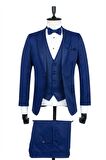 Desenli Armürlü Mono Yaka Astarlı Yelekli 6 Drop Slim Fit Dar Kesim Smokin Damatlık 1001195219 Lacivert