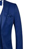 Desenli Armürlü Mono Yaka Astarlı Yelekli 6 Drop Slim Fit Dar Kesim Smokin Damatlık 1001195219 Lacivert