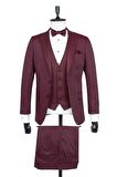 Desenli Armürlü Mono Yaka Astarlı Yelekli 6 Drop Slim Fit Dar Kesim Smokin Damatlık 1001195219 Bordo