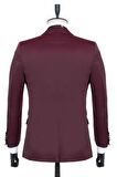 Desenli Armürlü Mono Yaka Astarlı Yelekli 6 Drop Slim Fit Dar Kesim Smokin Damatlık 1001195219 Bordo