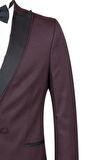 Desenli Armürlü Kırlangıç Yaka Astarlı Kruvaze 6 Drop Slim Fit Dar Kesim Smokin Damatlık 1001195400 Bordo