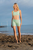 RUKOMAYO YEŞİL RENK BEYAZ BİYELİ ŞORTLU FREESET LYCRA KUMAŞ BİKİNİ
