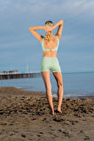 RUKOMAYO YEŞİL RENK BEYAZ BİYELİ ŞORTLU FREESET LYCRA KUMAŞ BİKİNİ