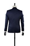 Desenli Mono Yaka Astarlı Yelekli 6 Drop Slim Fit Dar Kesim Smokin Damatlık 1001210100 Koyu Lacivert