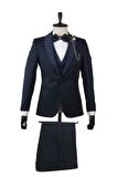 Desenli Şal Yaka Astarlı Yelekli 6 Drop Slim Fit Dar Kesim Smokin Damatlık 1001210103 Lacivert