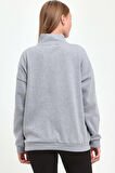 TEES LAB Kadın Gri Vintage Soft Yeşil Baskılı Sweatshirt 729620