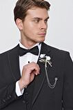 Desenli Armürlü Mono Yaka Astarlı Yelekli 6 Drop Slim Fit Dar Kesim Smokin Damatlık 1001220201 Siyah
