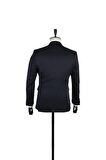 Desenli Armürlü Mono Yaka Astarlı Yelekli 6 Drop Slim Fit Dar Kesim Smokin Damatlık 1001220201 Koyu Lacivert