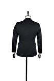 Desenli Armürlü Mono Yaka Astarlı Yelekli 6 Drop Slim Fit Dar Kesim Smokin Damatlık 1001220202 Koyu Lacivert
