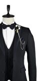 Desenli Armürlü Mono Yaka Astarlı Yelekli 6 Drop Slim Fit Dar Kesim Smokin Damatlık 1001220202 Koyu Lacivert