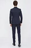 Desenli Armürlü Kırlangıç Yaka Astarlı Yelekli 6 Drop Slim Fit Dar Kesim Smokin Damatlık 1001220203 Koyu Lacivert