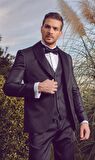 Desenli Armürlü Mono Yaka Astarlı Yelekli 6 Drop Slim Fit Dar Kesim Smokin Damatlık 1001220205 Koyu Lacivert