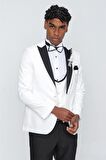 Desenli Armürlü Kırlangıç Yaka Astarlı Yelekli 6 Drop Slim Fit Dar Kesim Smokin Damatlık 1001220206 Açık Krem