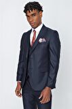 Gabardin Kırlangıç Yaka Tam Astar Yelekli 6 Drop Slim Fit Dar Kesim Takım Elbise 1001225176 Koyu Lacivert